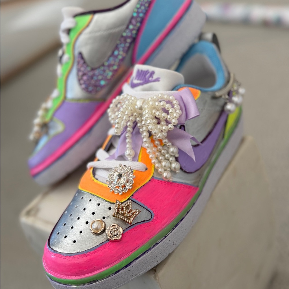 Custom Nike Multicolor Sneakers with Pearl Accents one of a kind